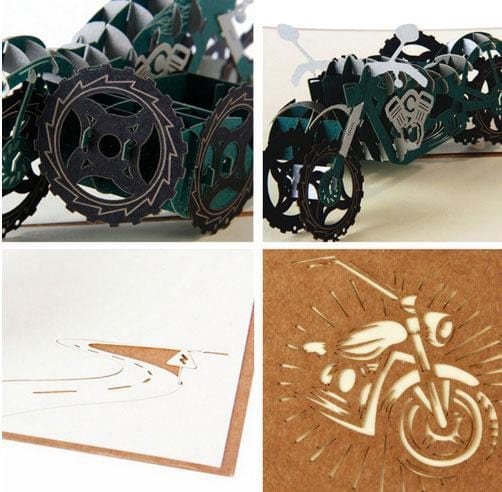 Laser Cut 3D Pop Up Motorcycle Bike  Greeting Card