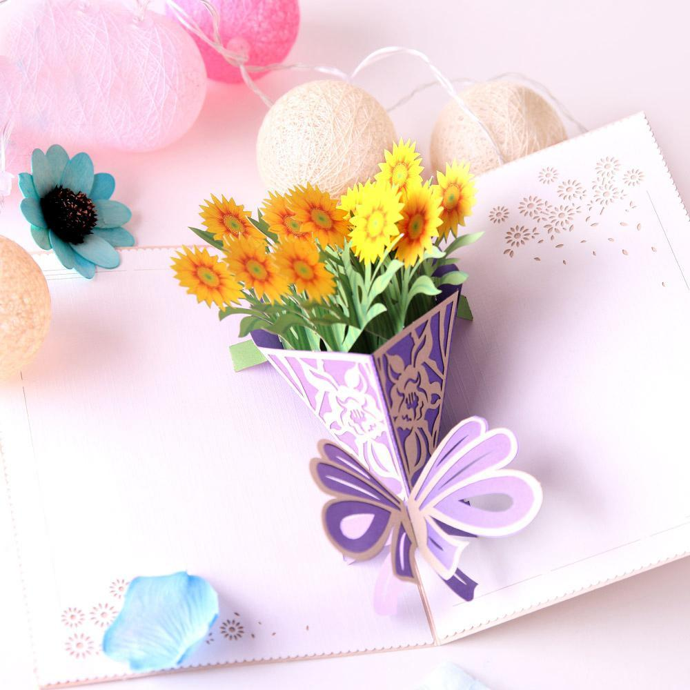 3D Pop Up  Sun Flower Bouquet Greeting Card