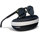 Ebony wood panto sunglasses with smog frame and black polarized lenses