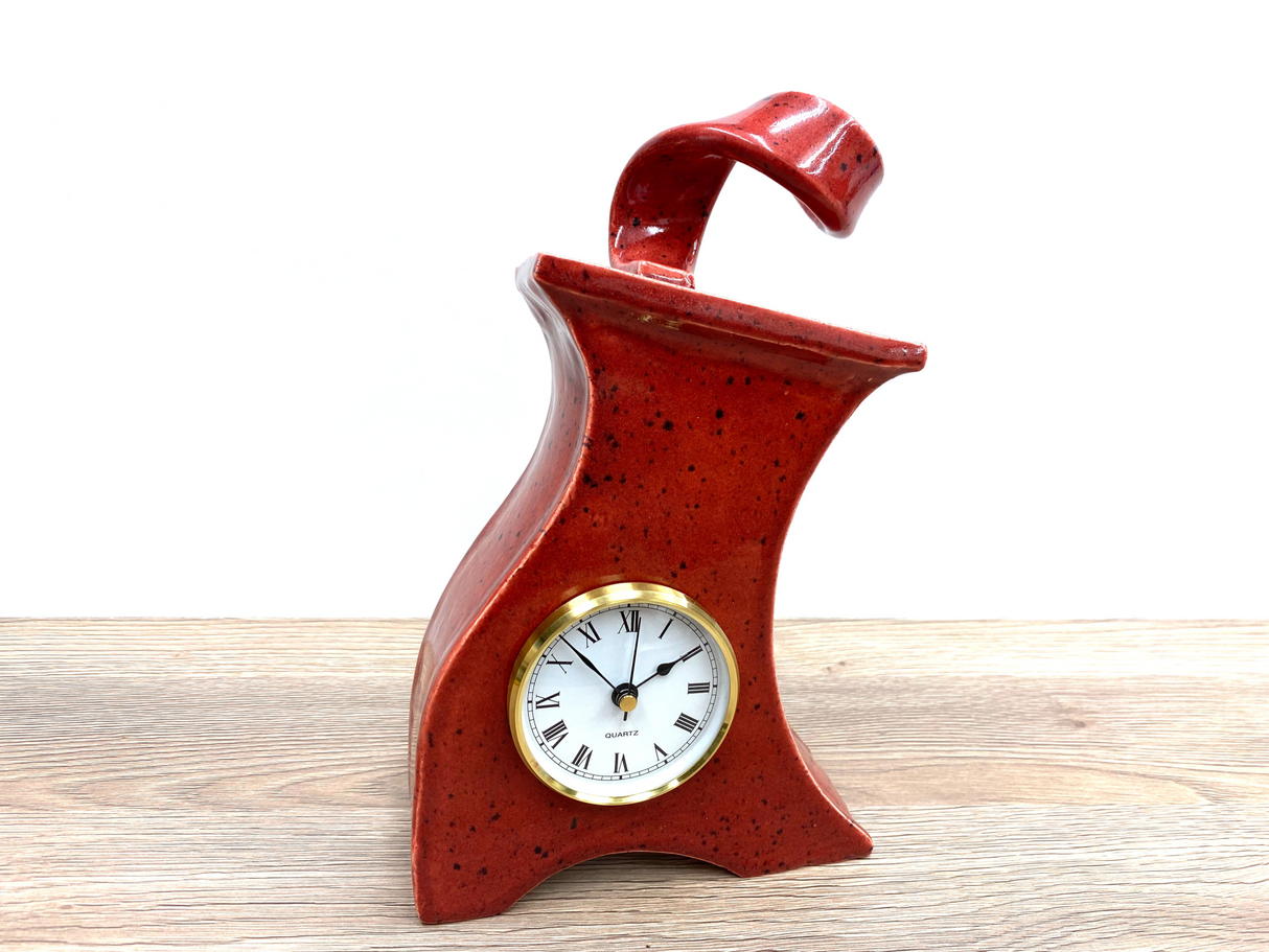 Ceramic Mantel Clock with Enclosed Face - Speckled Red