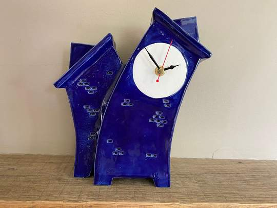 Large Double Ceramic Clock for Desk, Shelf, Mantel, Table 16 inches high