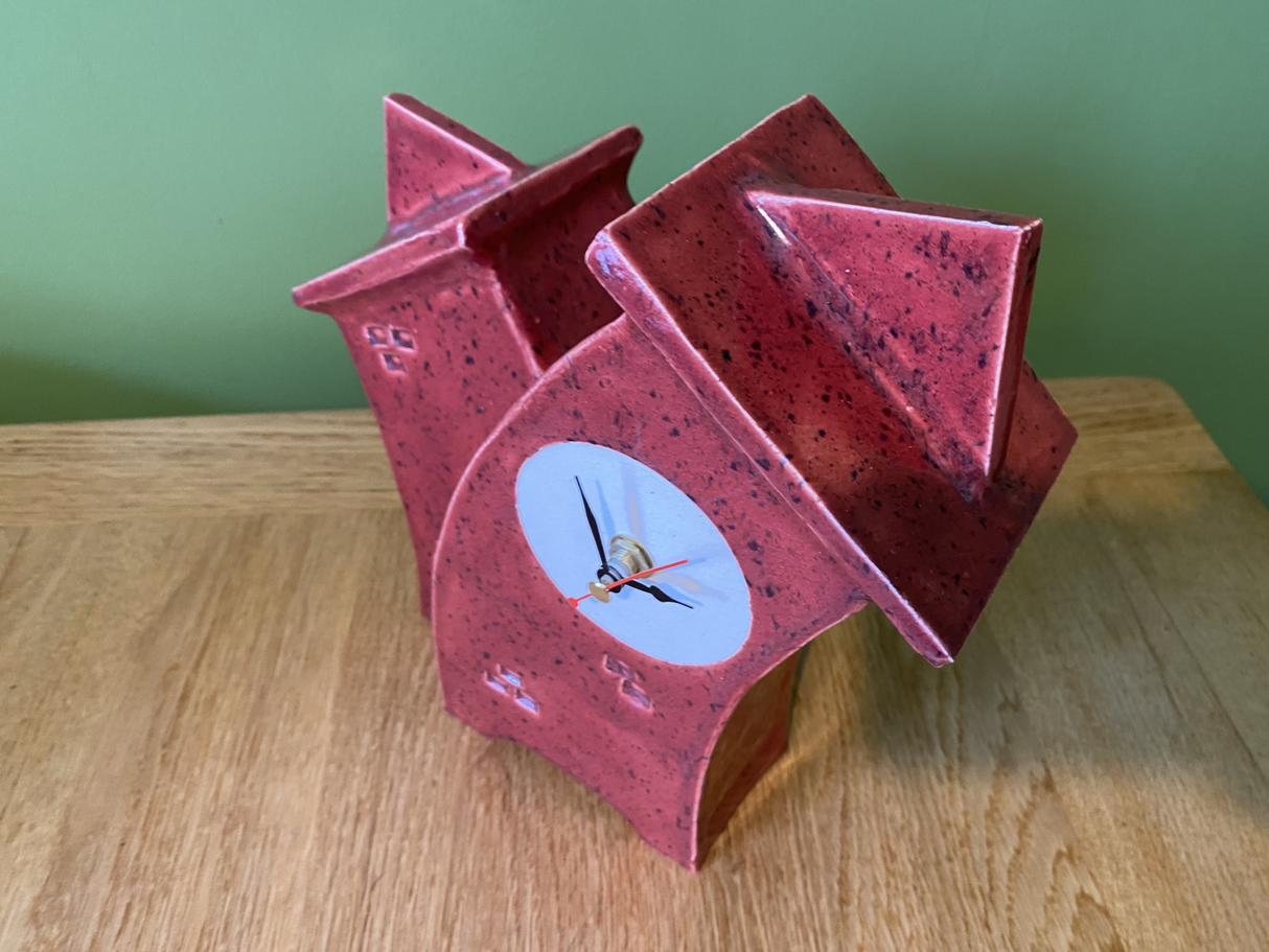 Double Ceramic Mantel Clock - Red Speckle Glaze