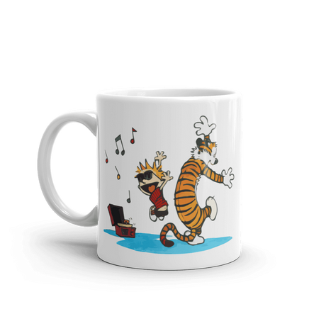 Calvin and Hobbes Dancing with Record Player Mug