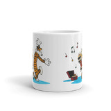 Calvin and Hobbes Dancing with Record Player Mug