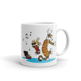 Calvin and Hobbes Dancing with Record Player Mug