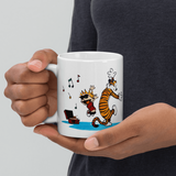 Calvin and Hobbes Dancing with Record Player Mug