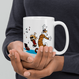 Calvin and Hobbes Dancing with Record Player Mug