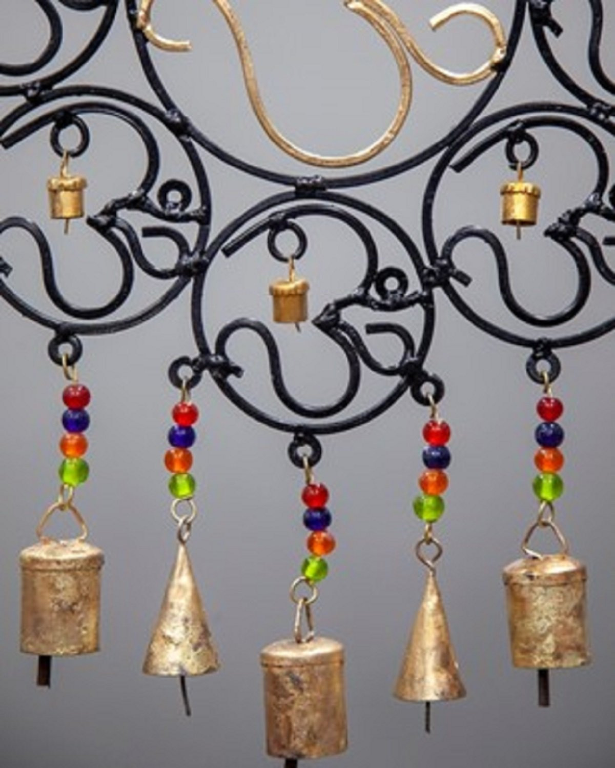 OM Brass Bells with glass beads wall hanging