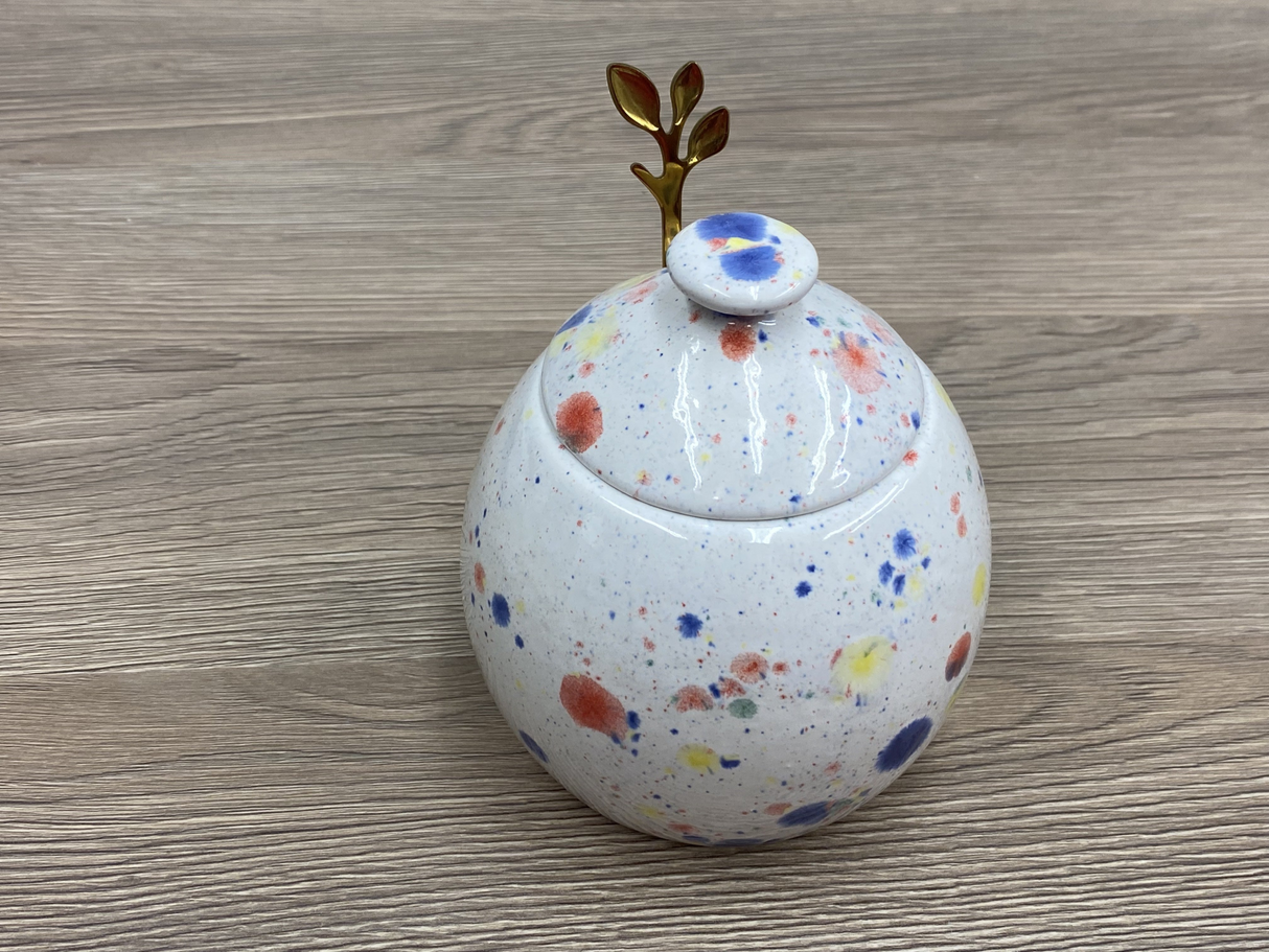 Sugar Bowl with Lid and Spoon in a Celebration Glaze