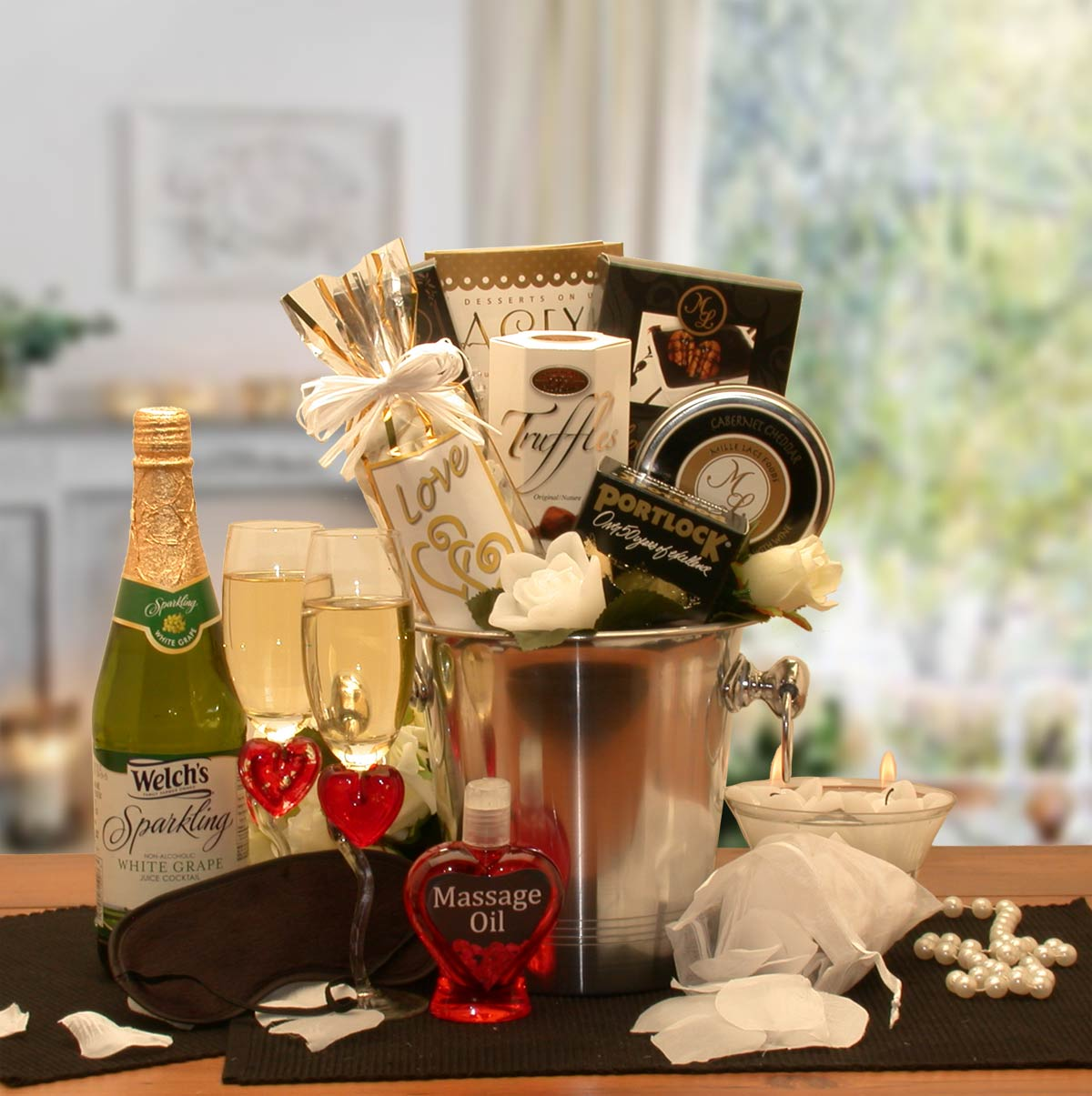 Deluxe Romantic Evening For Two Gift Basket - Wedding Gift Basket - honeymoon gift set