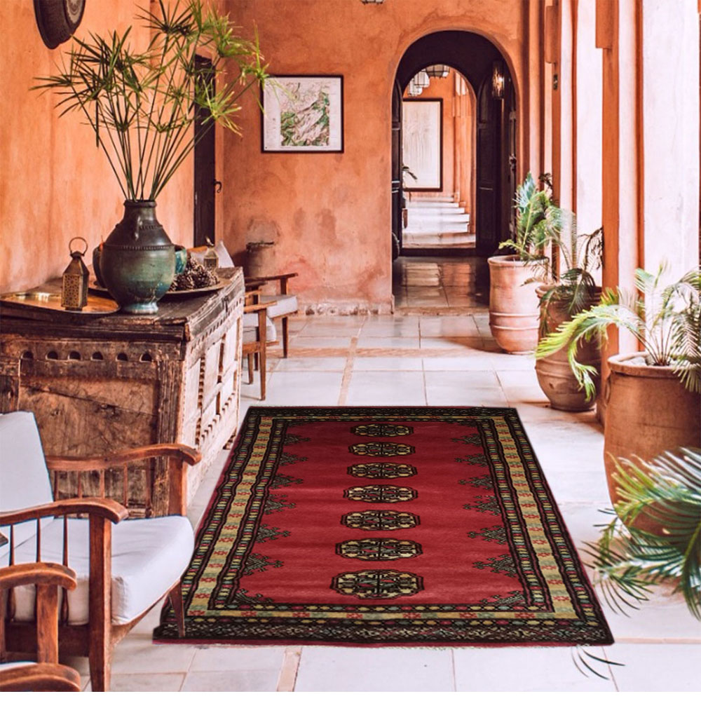 Handknotted Bokhara Bright Red Wool Mat