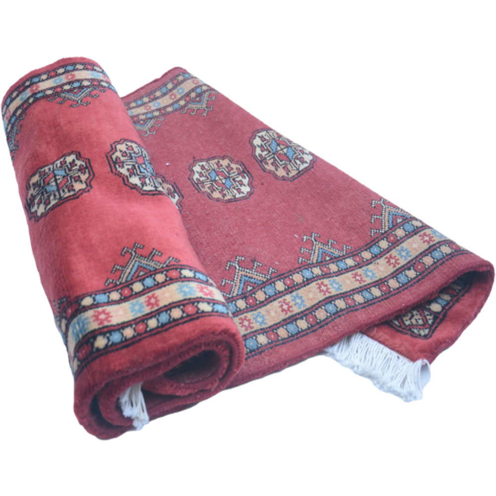 Handknotted Bokhara Bright Red Wool Mat