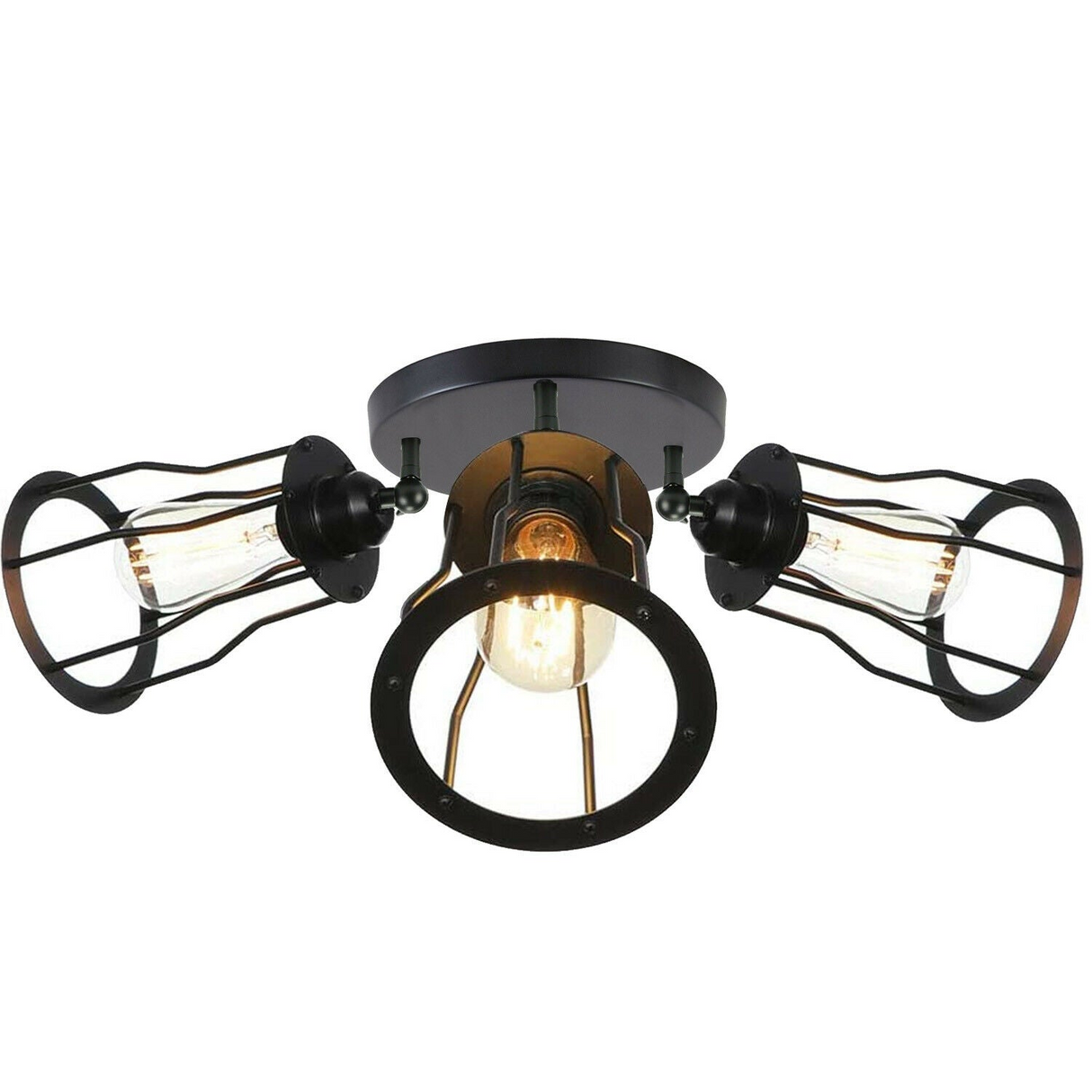 Ceiling Light 3 Shade Modern Industrial Vintage Cage Style Fitting Metal Flush Mount~2014