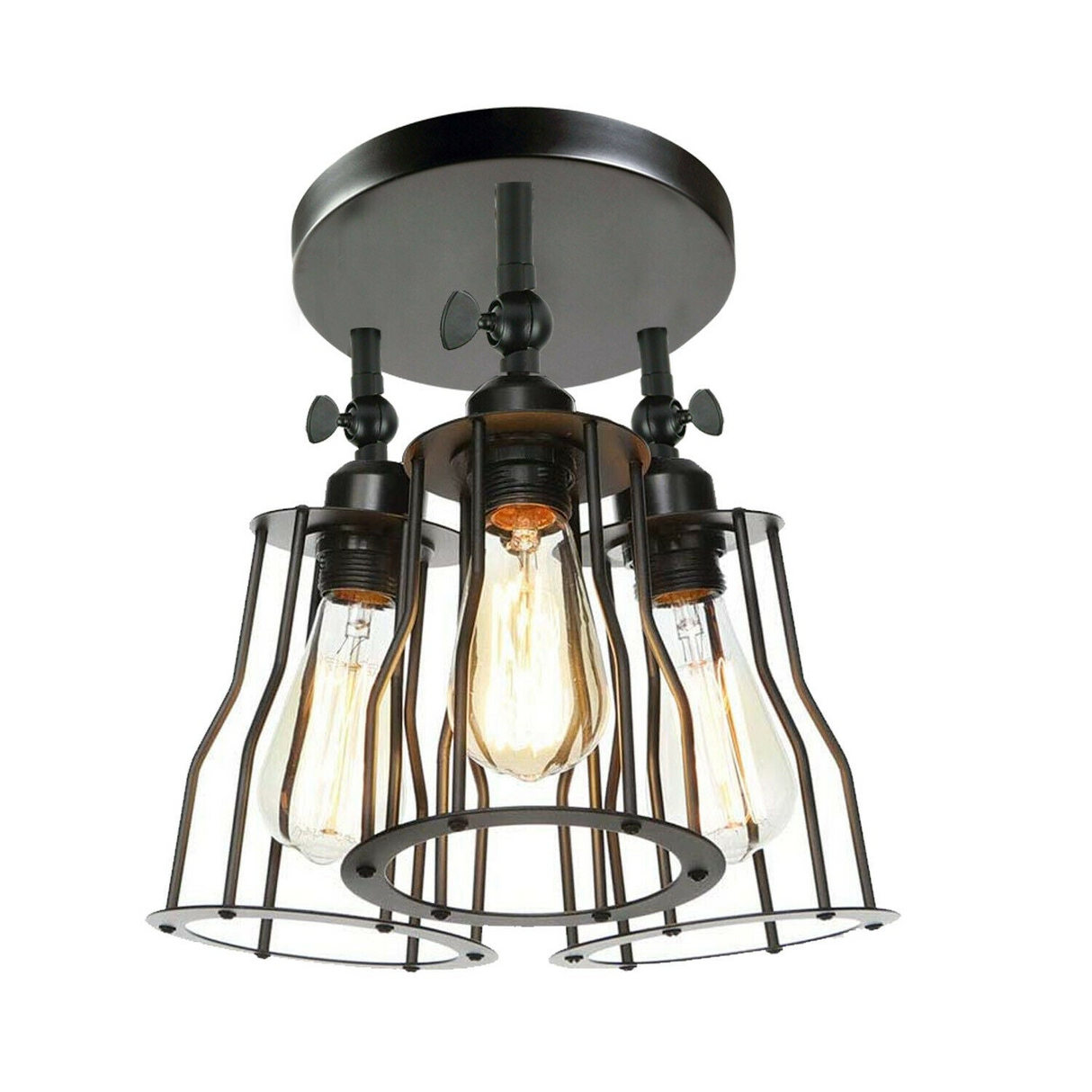 Ceiling Light 3 Shade Modern Industrial Vintage Cage Style Fitting Metal Flush Mount~2014