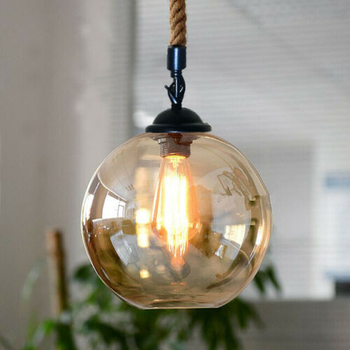 2m Hemp Rope Pendant Glass Lamp Shade Industrial~1948