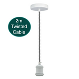 2m Grey Twisted Cable E27 Base Pendant White Holder~1738