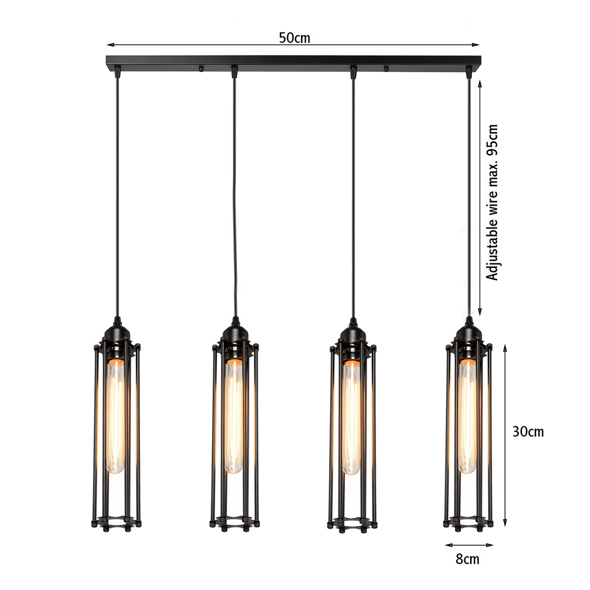 Industrial Black 4 Way Pendant Light Long Wire Cage~1495