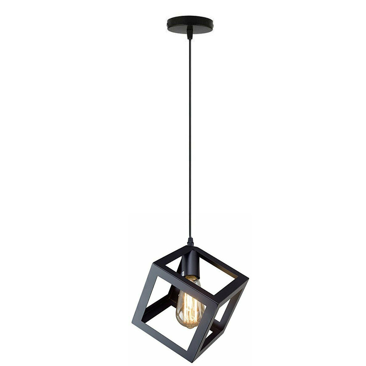 Black Square Wire Cage Pendant Light ~1493