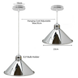 Modern Industrial Loft Chrome Ceiling Pendant Light Metal Cone Shape Shade Indoor Hanging Light Fitting For Basement, Bedroom, Conservatory~1184