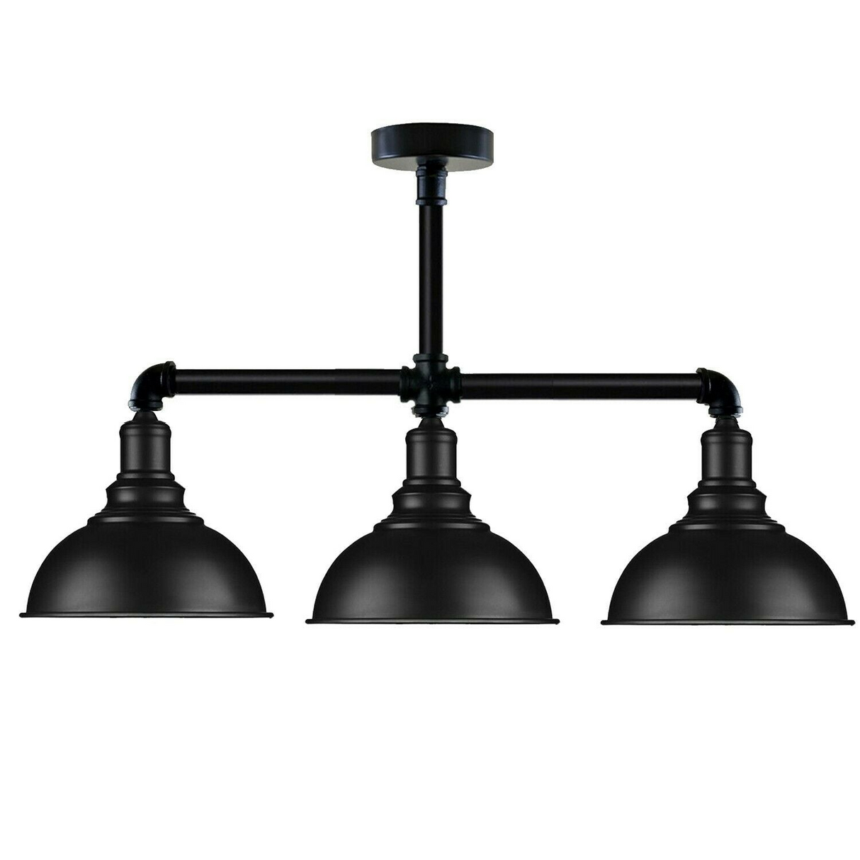 Industrial Vintage Retro Ceiling Pipe Light Black Dome Shade E27 UK Flush Lights~3732