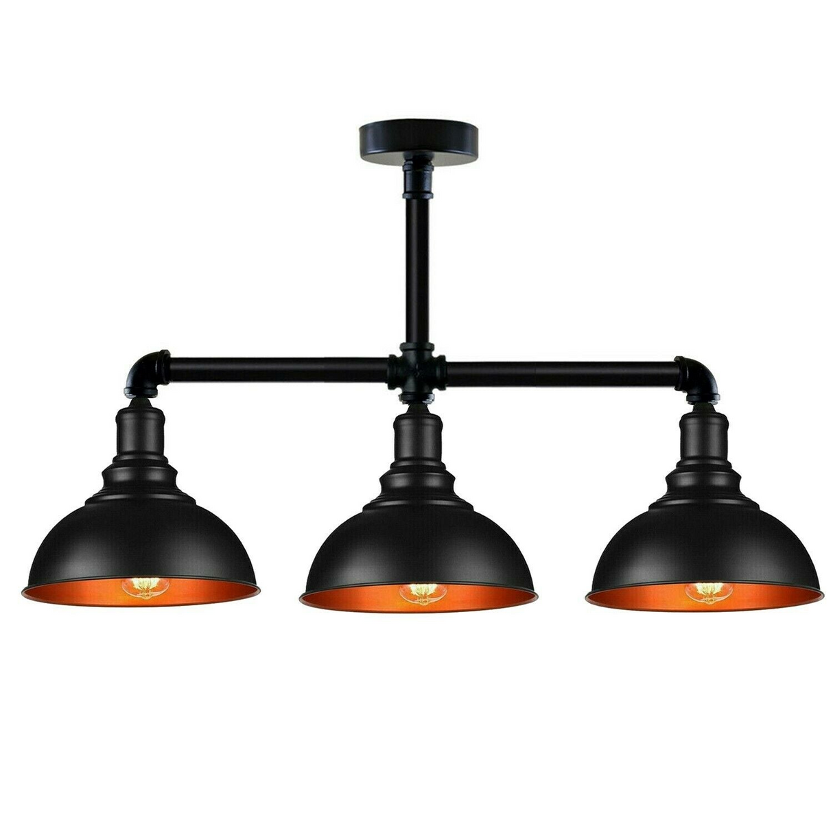 Industrial Vintage Retro Ceiling Pipe Light Black Dome Shade E27 UK Flush Lights~3732