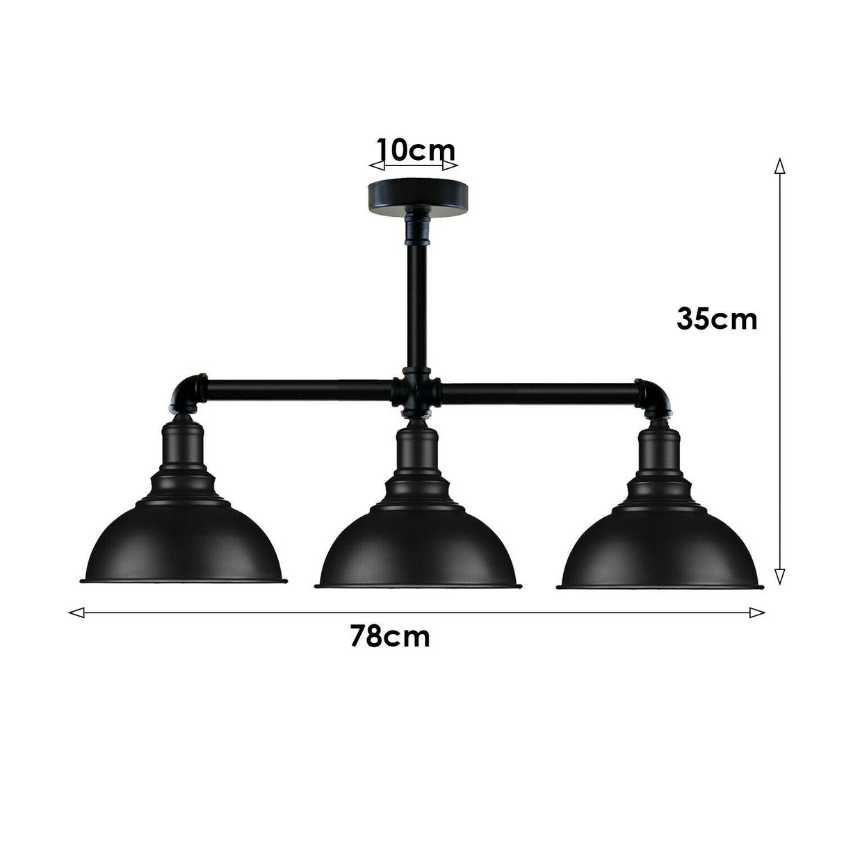 Industrial Vintage Retro Ceiling Pipe Light Black Dome Shade E27 UK Flush Lights~3732